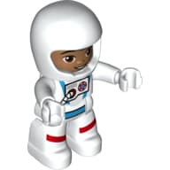 Duplo Figure with Helmet White, Astronaut Suit White, Medium Brown Face print