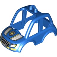 Duplo Car Body High Cab 2 Top Studs with Yellow and Silver Police Badge on Hood, Headlights, and Grille Print