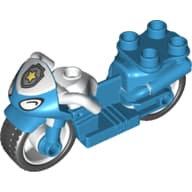 Duplo Motorcycle with Rubber Wheels, White Handlebars, Police Badge, and Headlights Print
