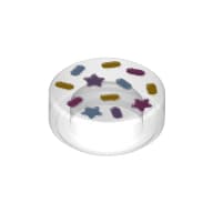 Tile Round 1 x 1 with Dark Pink, Lavender, Bright Orange, Bright Light Blue Sprinkles and Stars print