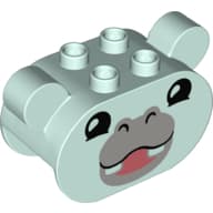 Duplo Brick 2 x 4 x 2 Rounded Ends with Ears and Hippo Face Print