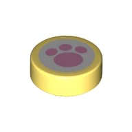 Tile Round 1 x 1 with Bright Pink Paw on White Background Print