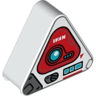 Duplo Brick 1 x 3 x 2 Triangle with Silver and Red Panels, Dark Azure Circle, White 'IVAN' Print