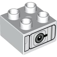 Duplo Brick 2 x 2 with Silver Lines and Black Circle Print