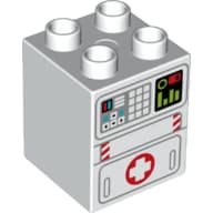 Duplo Brick 2 x 2 x 2 with Medic Cross Symbol, Buttons, Controls, Low Battery Display Print