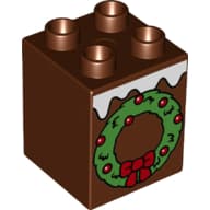 Duplo Brick 2 x 2 x 2 with Snow and Christmas Wreath Print