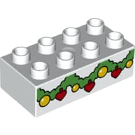 Duplo Brick 2 x 4 with Green Garland with Gold and Red Ornaments Print
