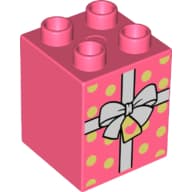 Duplo Brick 2 x 2 x 2 with Ribbon and Gift Tag Print