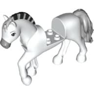 Animal, Horse with Raised Leg, Moveable Head, Black and Light Bluish Gray Striped Roached Mane, Light Bluish Gray Nose and Tail
