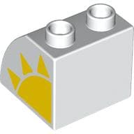 Duplo Brick 2 x 2 x 1 1/2 with Curved Top with Yellow Sun print
