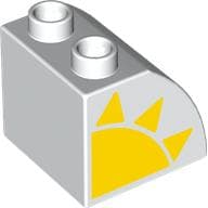 Duplo Brick 2 x 2 x 1 1/2 with Curved Top with Yellow Sun print