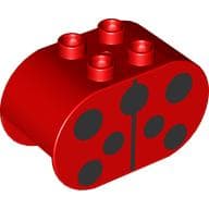 Duplo Brick 2 x 4 x 2 Rounded Ends with Black Ladybug Dots print