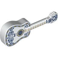 Musical Instrument Guitar Acoustic with Silver Strings, Gold/Dark Blue Decorations Print