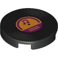 Tile Round 2 x 2 with Vinyl Record, Bright Light Orange Center, Magenta Music Note print
