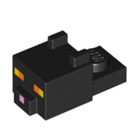 Animal Body Part, Cat Head 1 x 2 with Cube with Ears, Nose and Pink Nose, Yellow/Orange Eyes Print