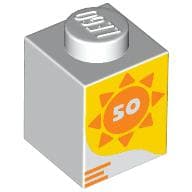 Brick 1 x 1 with Orange Sun, '50' on Yellow Background print