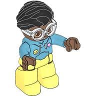 Duplo Figure with Hair Swept Right Black, Bright Light Yellow Legs, Hoodie Print and White Glasses