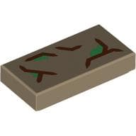 Tile 1 x 2 with Dark Brown Bark, Green Leaves print