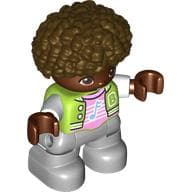 Duplo Figure Child, Afro Dark Brown, Light Bluish Gray Legs, Bright Pink Shirt with Music Note Print