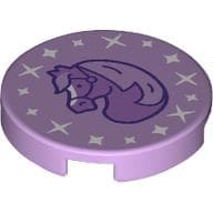 Tile Round 2 x 2 with Medium Lavender/Dark Purple Horse, White Stars print
