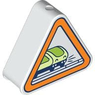 Duplo Brick 1 x 3 x 2 Triangle with Train, Orange Border print