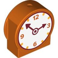 Duplo Brick 1 x 3 x 2 Round Top with Clock, White Face, Dark Red Arms, Orange Numbers / Orange Fruit print