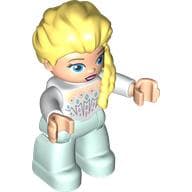 Duplo Figure with Hair with Braid over Left Shoulder, Light Aqua Legs, Icicles on Chest Print (Elsa)