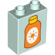 Duplo Brick 1 x 2 x 2 with Orange Sunscreen Bottle print