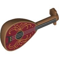 Musical Instrument Lute with White Strings , Gold Decorations on Dark Red/Black Background print