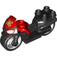 Duplo Motorcycle with Rubber Wheels, Headlights and Golden Spider-Man Logo Print