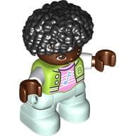 Duplo Figure Child, Afro Black, Light Aqua Legs, Bright Pink Shirt Print