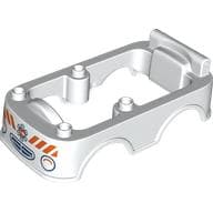 Duplo Car Body, Camper 6 x 10 x 2 with Dark Blue Grill, Orange Warning Stripes, Star of Life print