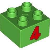 Duplo Brick 2 x 2 with Red '4' Print