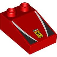 Duplo Brick 3 x 2 Slope 33° with Black and White Panels, Yellow Ferrari Logo print