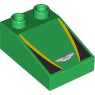 Duplo Brick 3 x 2 Slope 33° with Black and Yellow Panels, Aston Martin Winged Logo print