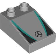 Duplo Brick 3 x 2 Slope 33° with Black and Dark Turquoise Panels, Mercedes Logo print