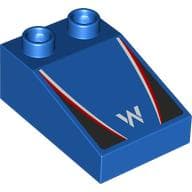 Duplo Brick 3 x 2 Slope 33° with Black, Red, and White Panels, White 'W' print