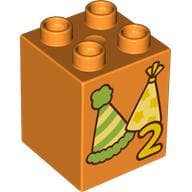 Duplo Brick 2 x 2 x 2 with '2', Party Hats print