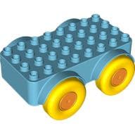 Duplo Car Base 4 x 8 with Four Large Yellow Wheels and Orange Hubs