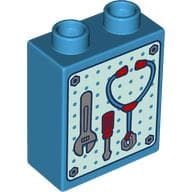Duplo Brick 1 x 2 x 2 with Tool Rack, Wrench, Screwdriver, Stethoscope print