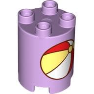Duplo Brick Round 2 x 2 x 2 with Red/White/Bright Light Yellow Beachball print