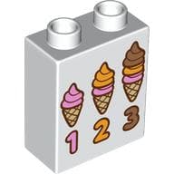 Duplo Brick 1 x 2 x 2 with Bottom Tube with '1 2 3', 3 Sizes Icecreams print