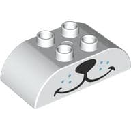 Duplo Brick 2 x 4 Curved Top with Black Dog Nose, Medium Blue Dots print