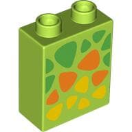 Duplo Brick 1 x 2 x 2 with Bottom Tube, Green, Orange, and Yellow Triangular Spots Print