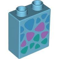 Duplo Brick 1 x 2 x 2 with Bottom Tube, Dark Azure, Medium Lavender, and Dark Turquoise Triangular Spots Print