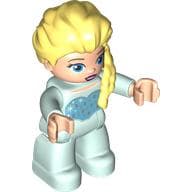 Duplo Figure with Hair with Braid over Left Shoulder, Light Aqua Legs, Heart on Chest Print (Elsa)