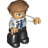 Duplo Figure with Thick Short Hair Combed over Forehead and Bun Nougat, Pilot Uniform, Black Legs