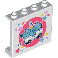 Panel 1 x 4 x 3 [Side Supports / Hollow Studs] with White/Medium Blue Unicorn Cake on Wheels on Coral Background print