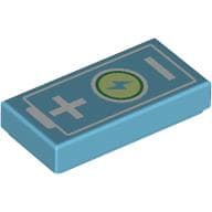 Tile 1 x 2 with Battery, +/-, Lightning Bolt on Yellowish Green Background print