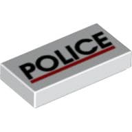Tile 1 x 2 with Black "POLICE" and Red Line Print
